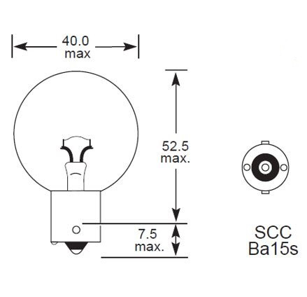 12 Volt 60W SCC BA15S base Head, Spot & Fog bulb